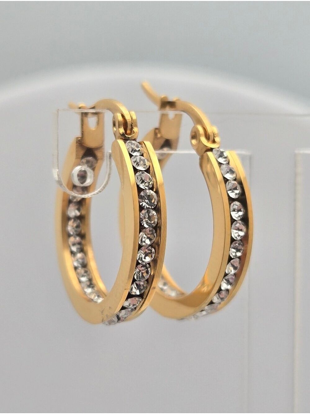 Steeltime 18K Gold Plated Stainless Steel Crystal Hoop Earrings New